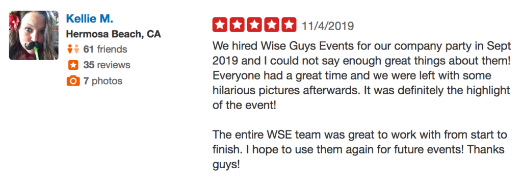 OMNI Consulting leaves us a glowing review on Yelp for our team building event planning